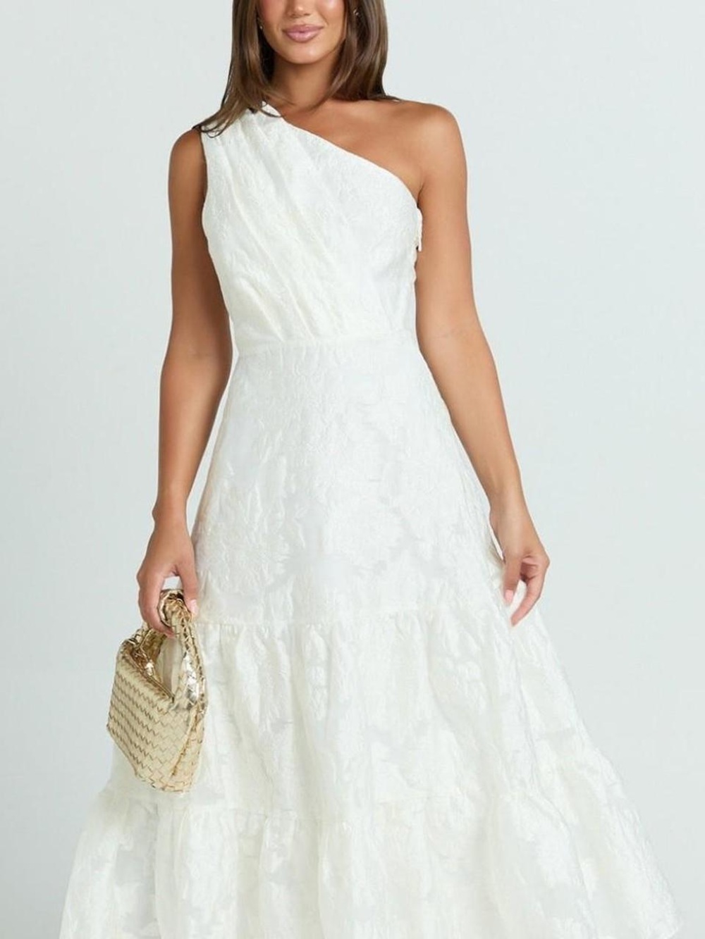 Showpo One-Shoulder White Textured Midi Dress